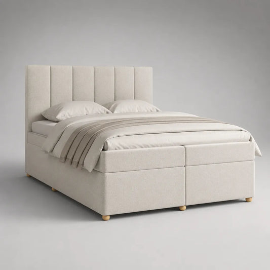 Lit spring 160 × 200 cm avec housse en polyester, blanc cassé