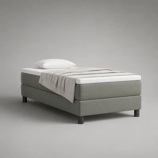 Lit boxspring 90 × 200 cm sans tête de lit, avec matelas à ressort bonell et Topper, housse polyester, gris