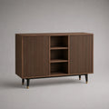 Rechteckiges Sideboard aus MDF mit Walnussfurnier, 2 Türen und 3 offenen Fächern, dunkelbraun, 120 × 40 × 80 cm