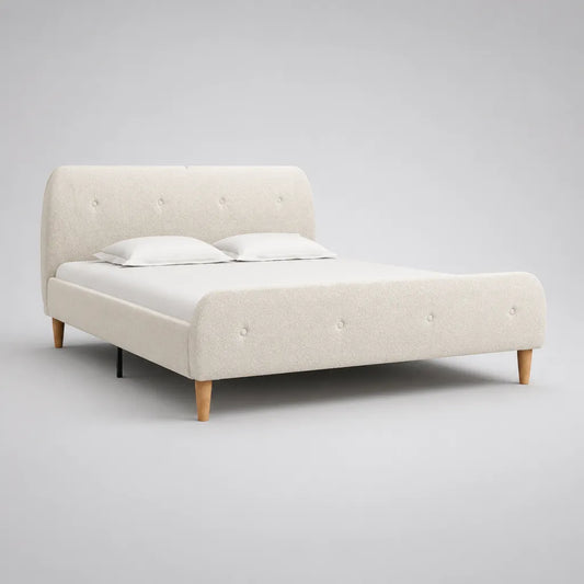 Lit rembourré avec grille et agrafe bouton, crème, 172 × 220 × 110 cm, couchage 160 × 200 cm