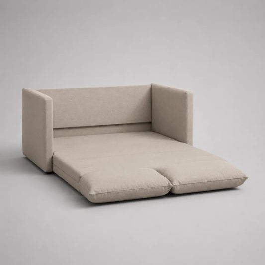 Canapé-lit 2 places avec housse en tissu et matelas pliable, beige, 164 × 92 × 72 cm, surface allongée 140 × 190 cm