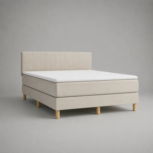 Kit à ressorts 160 × 200 cm avec matelas à ressorts de poche, casque PU et tête de lit rembourrée, beige, nature et blanc