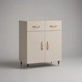 Highboard aus MDF mit 2 Türen und 2 Schubladen, Beige/Goldfarben/Schwarz, 80 × 40 × 100 cm