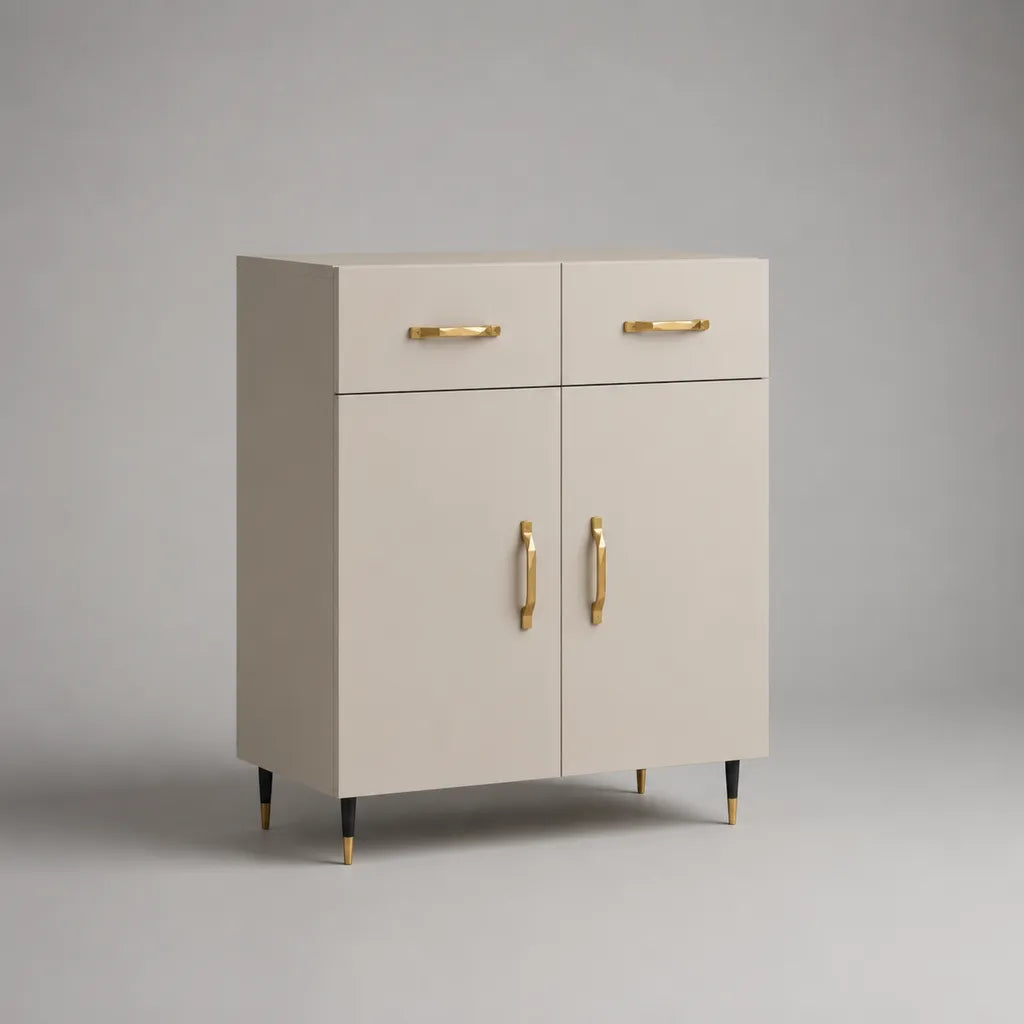Highboard aus MDF mit 2 Türen und 2 Schubladen, Beige/Goldfarben/Schwarz, 80 × 40 × 100 cm