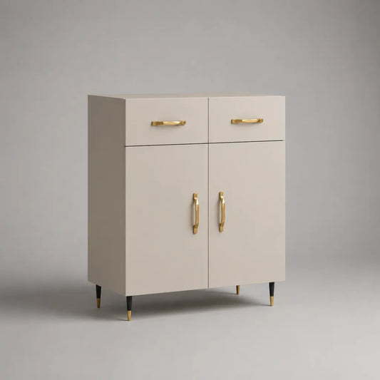 Highboard en MDF avec 2 portes et 2 tiroirs, beige/or/noir, 80 × 40 × 100 cm
