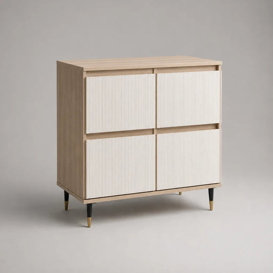Sideboard avec 4 portes en MDF et panneau de particules, chêne/blanc, 100 × 40 × 110 cm