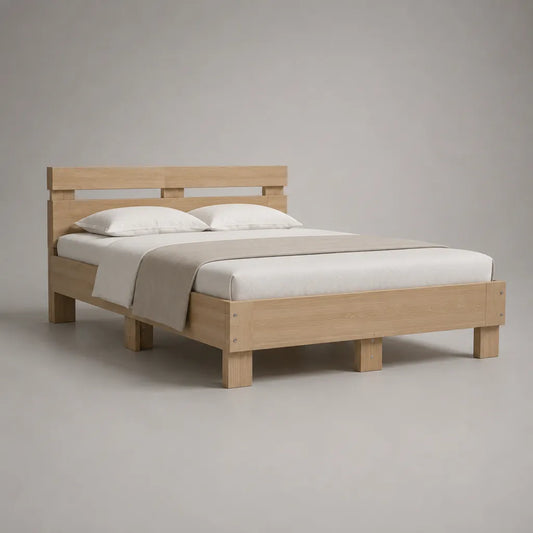 Structure rectangulaire double en bois massif de pin avec tête de lit, bois naturel, planche 160 × 200 cm