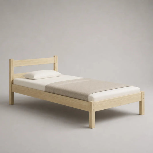 Structure simple en bois massif de pin avec grille et tête de lit, nature, 90 × 200 cm