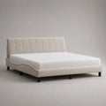Polsterbett mit Matratze, Lattenrost und Kopfteil aus Polyestersamt, Beige/Weiß/Schwarz, Liegefläche 160 × 200 cm, Gesamtmaß 174 × 217 × 101 cm