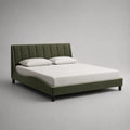 Polsterbett Doppelbett mit Holzlattenrost, Samtbezug, Olivgrün und Schwarz, 174 × 217 × 110 cm, Liegefläche 160 × 200 cm