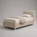 Einzelbett mit gepolstertem Kopfteil, Eichenfurnier und Polyester, Beige/Natur, Liegefläche 90 × 200 cm