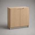 Rechteckiges Sideboard mit 2 Türen aus Eichenfurnier und Stahl, Natur-Eiche/Graubeige, 80 × 35 × 90 cm