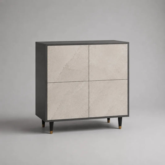 Highboard en MDF en optique en pierre avec 4 portes, anthracite/béige, 100 × 40 × 110 cm