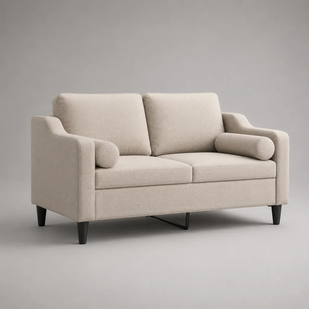 Canapé rectangulaire 2 places avec revêtement en tissu et rembourrage en mousse, beige/noir, 160 × 85 × 90 cm