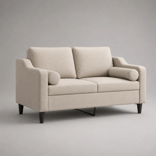 Canapé rectangulaire 2 places avec revêtement en tissu et rembourrage en mousse, beige/noir, 160 × 85 × 90 cm