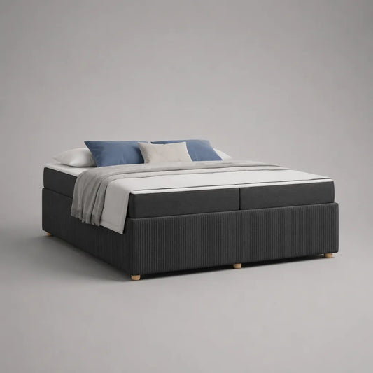 Lit boxspring sans tête de lit 160 × 200 cm, polyester, matelas de poche et topper, anthracite
