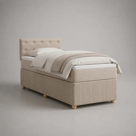Kit à ressorts 90 × 200 cm avec matelas à ressorts de poche, Topper et housse en polyester, beige