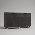 Sideboard aus MDF mit 4 Türen und geometrischer Reliefstruktur, Schwarz/Messingfarben, 160 × 40 × 80 cm